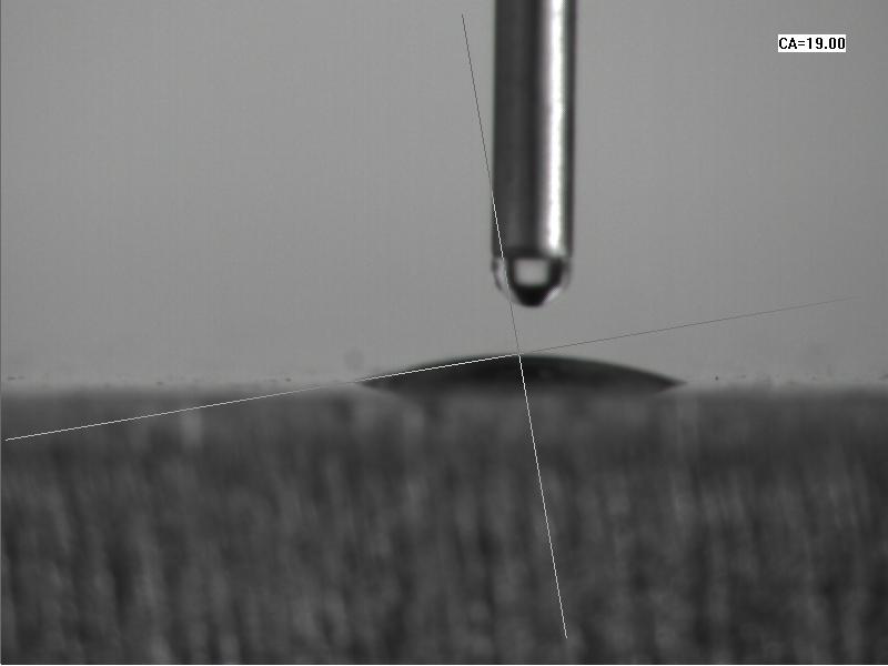 等離子處理后水滴角：19度