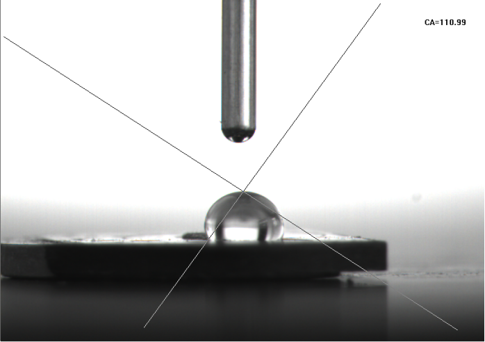 等離子清洗磁鋼片前的水滴角為：110.99度-普樂斯等離子清洗機(jī)